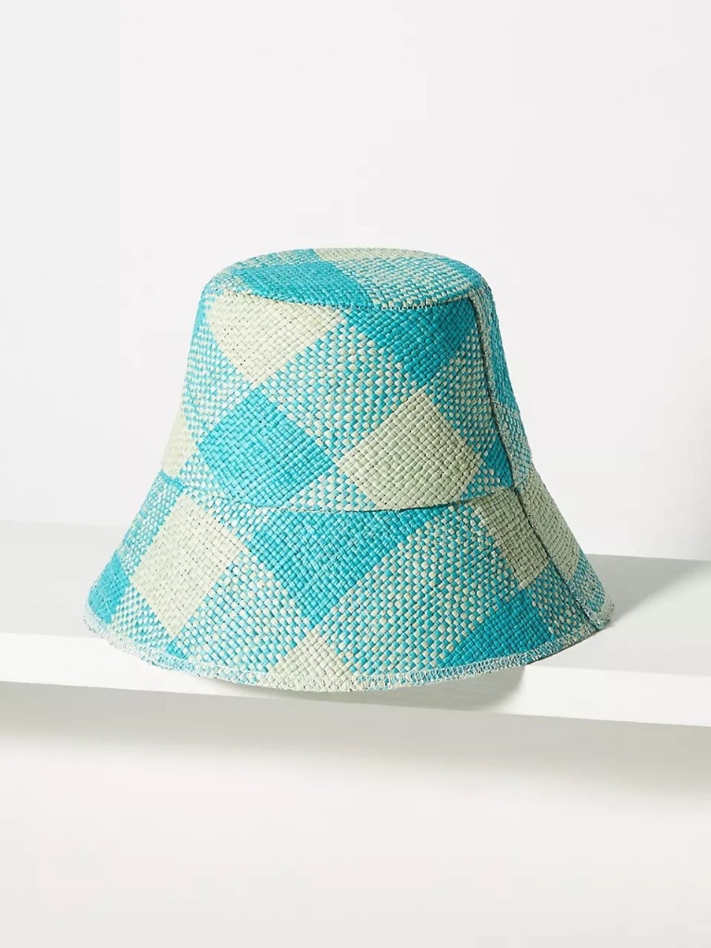 NWT $260 Artesano Blue Plaid Straw Bucket Hat Small - Picture 3 of 10